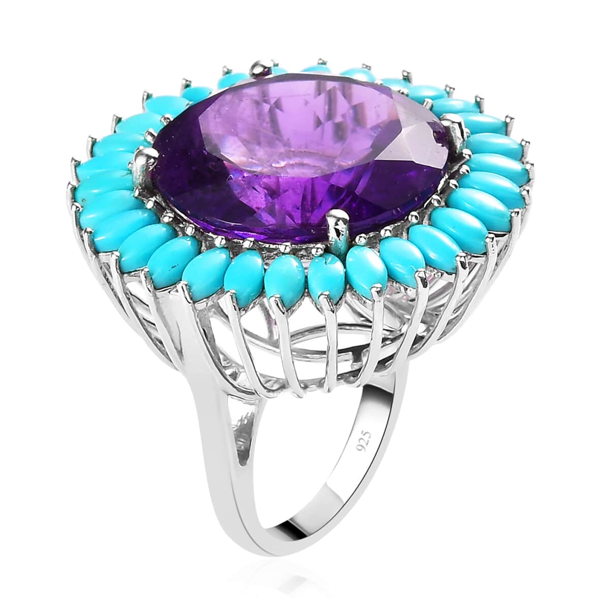 Premium Amethyst and American Natural Sleeping Beauty Turquoise Halo Ring in Platinum Over Sterling Silver 9 Grams 32.65 ctw image number 3