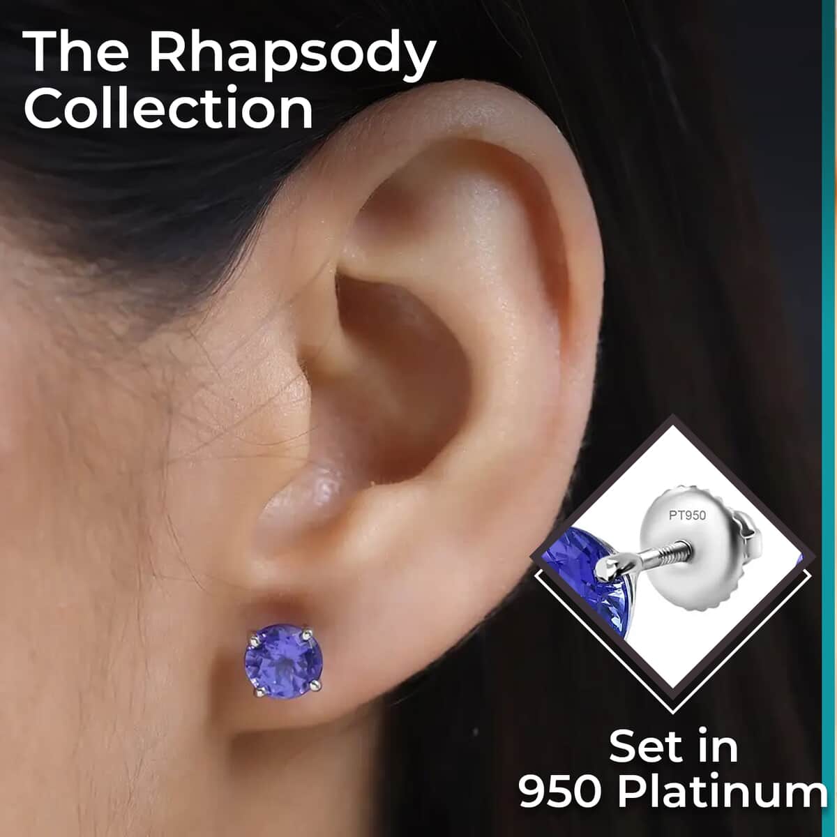 Rhapsody 950 Platinum AAAA Tanzanite Solitaire Stud Earrings, Solitaire Stud, Tanzanite Earrings, Tanzanite Studs, Platinum Earrings 2.85 ctw image number 2