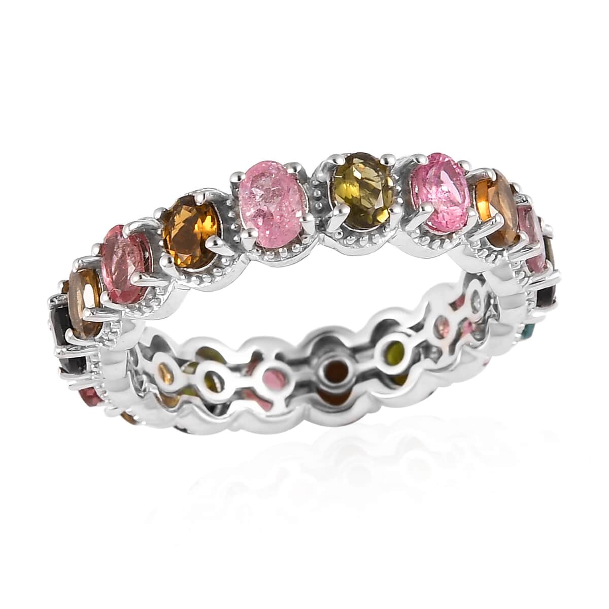 Multi-Tourmaline Eternity Band Ring in Platinum Over Sterling Silver (Size 7.0) 2.90 ctw image number 0