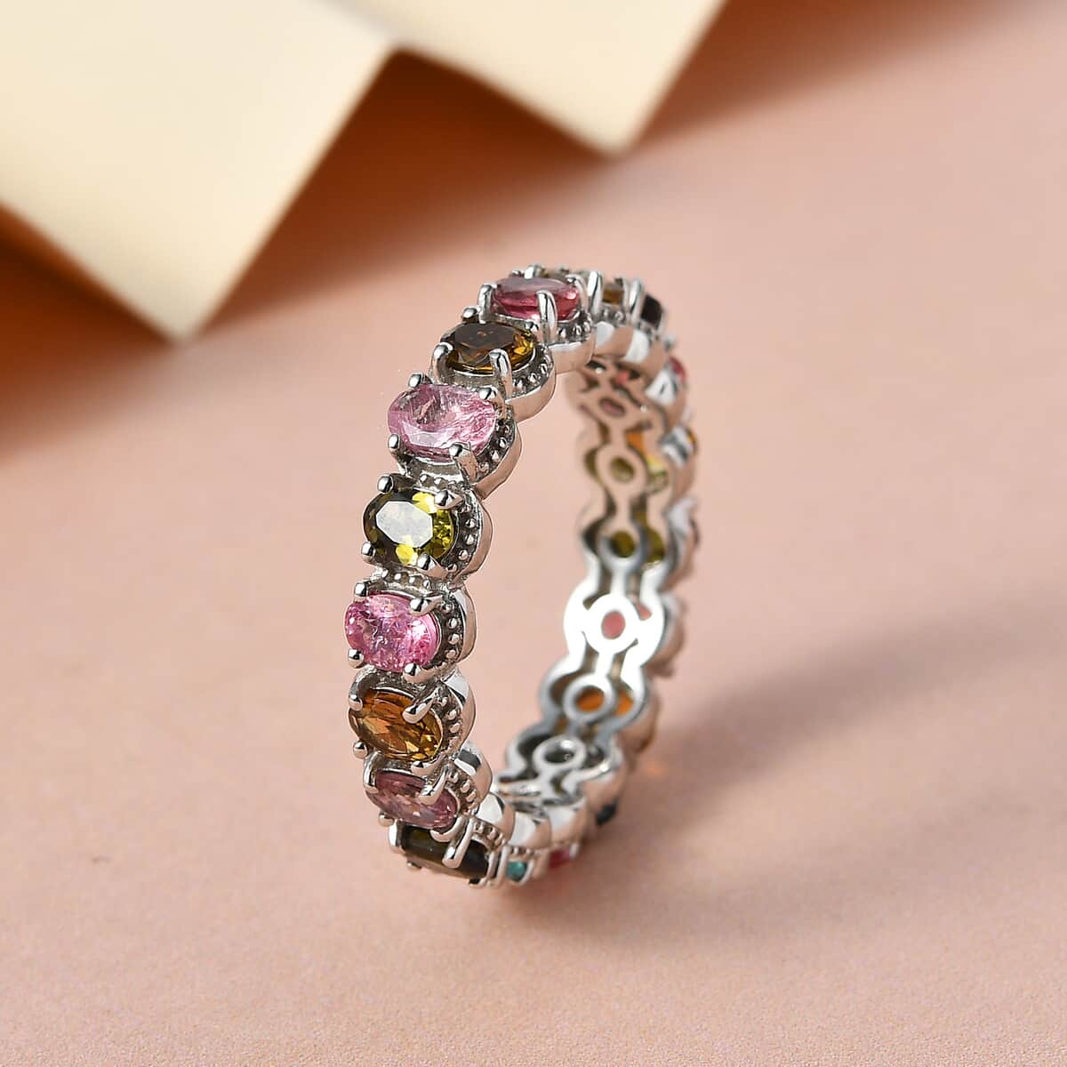 Multi-Tourmaline Eternity Band Ring in Platinum Over Sterling Silver 2.90 ctw image number 1