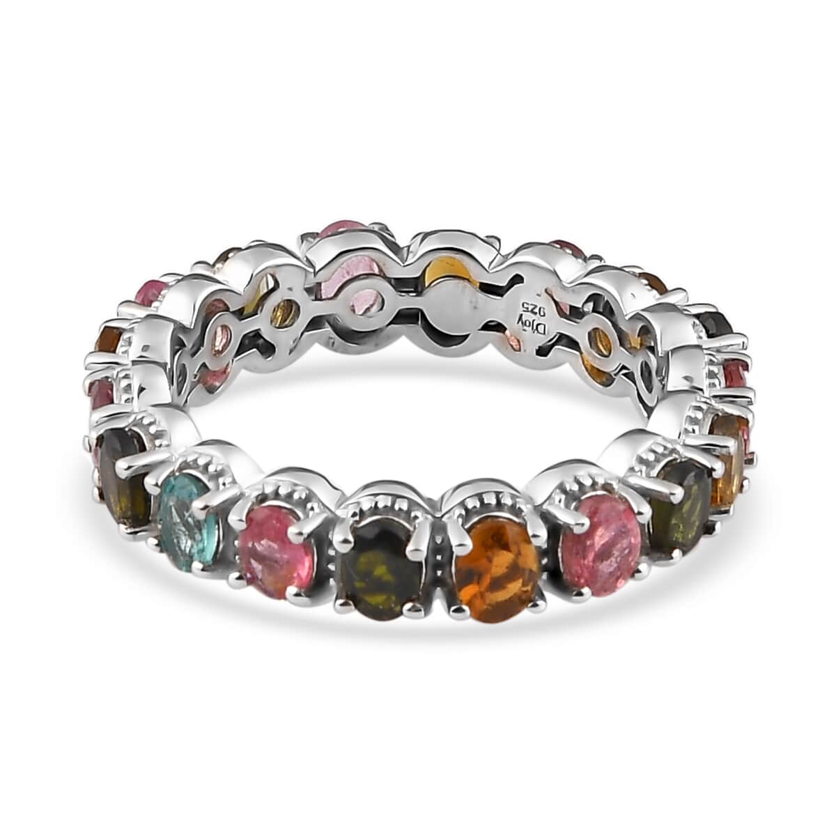 Multi-Tourmaline Eternity Band Ring in Platinum Over Sterling Silver (Size 7.0) 2.90 ctw image number 4