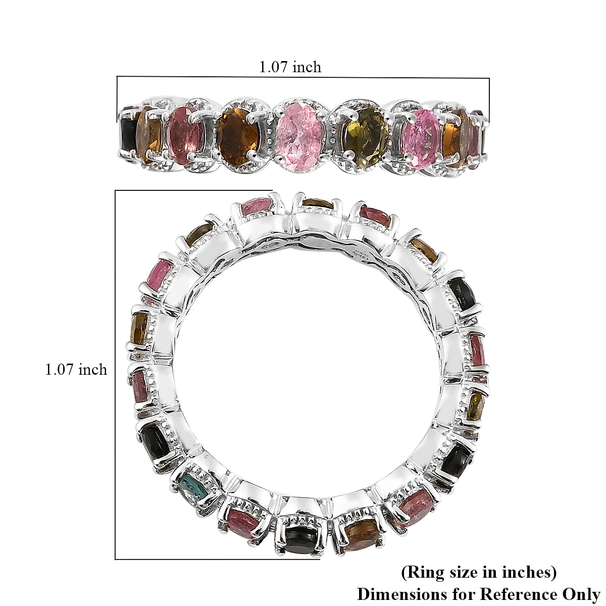 Multi-Tourmaline Eternity Band Ring in Platinum Over Sterling Silver (Size 7.0) 2.90 ctw