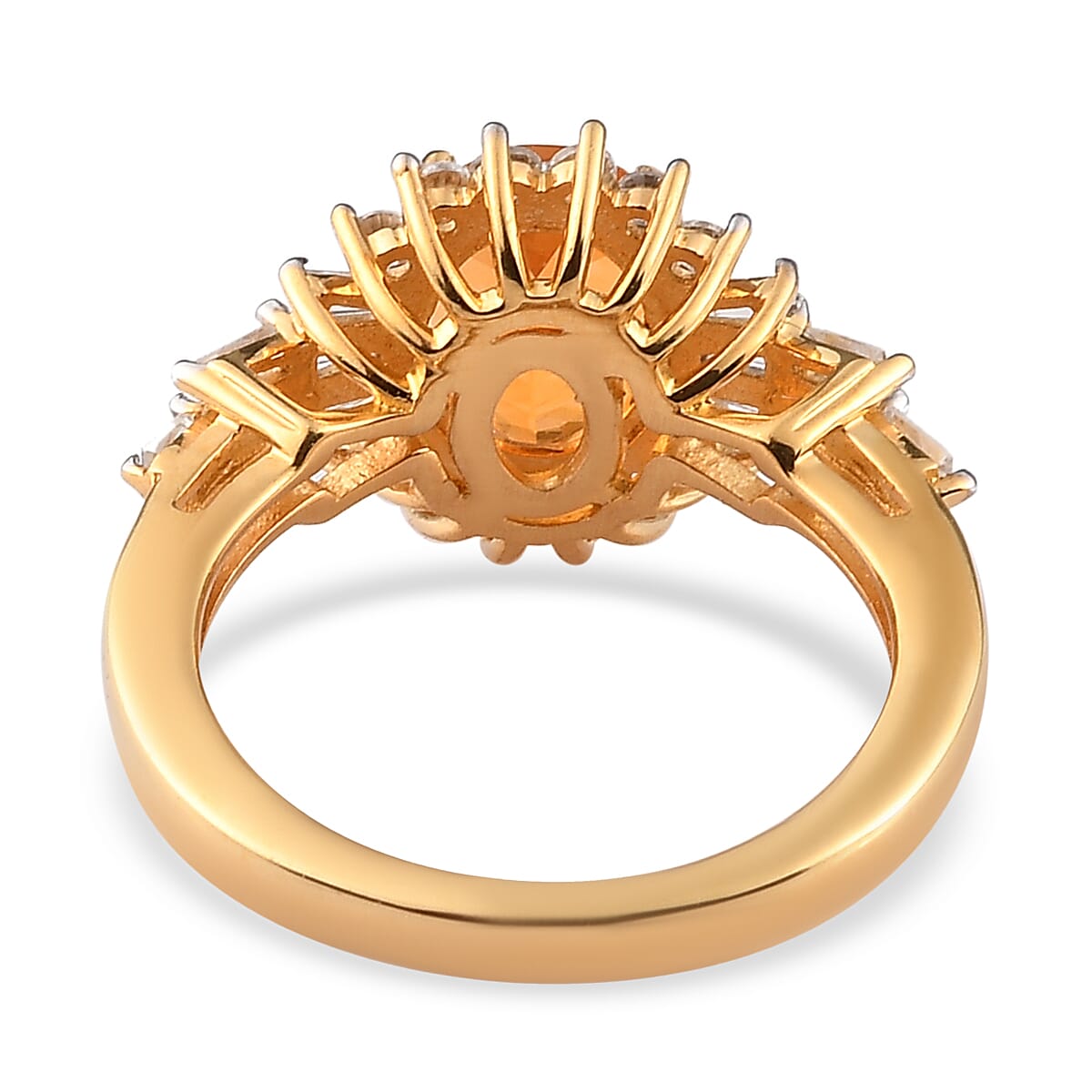 Jalisco Fire Opal and Natural White Zircon Floral Ring in Vermeil Yellow Gold Over Sterling Silver (Size 10.0) 2.20 ctw