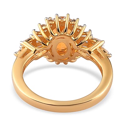 Jalisco Fire Opal and Natural White Zircon Floral Ring in Vermeil Yellow Gold Over Sterling Silver (Size 10.0) 2.20 ctw