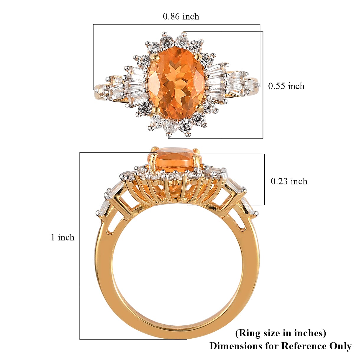 Jalisco Fire Opal and Natural White Zircon Floral Ring in Vermeil Yellow Gold Over Sterling Silver (Size 10.0) 2.20 ctw