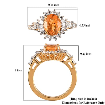 Jalisco Fire Opal and Natural White Zircon Floral Ring in Vermeil Yellow Gold Over Sterling Silver (Size 10.0) 2.20 ctw