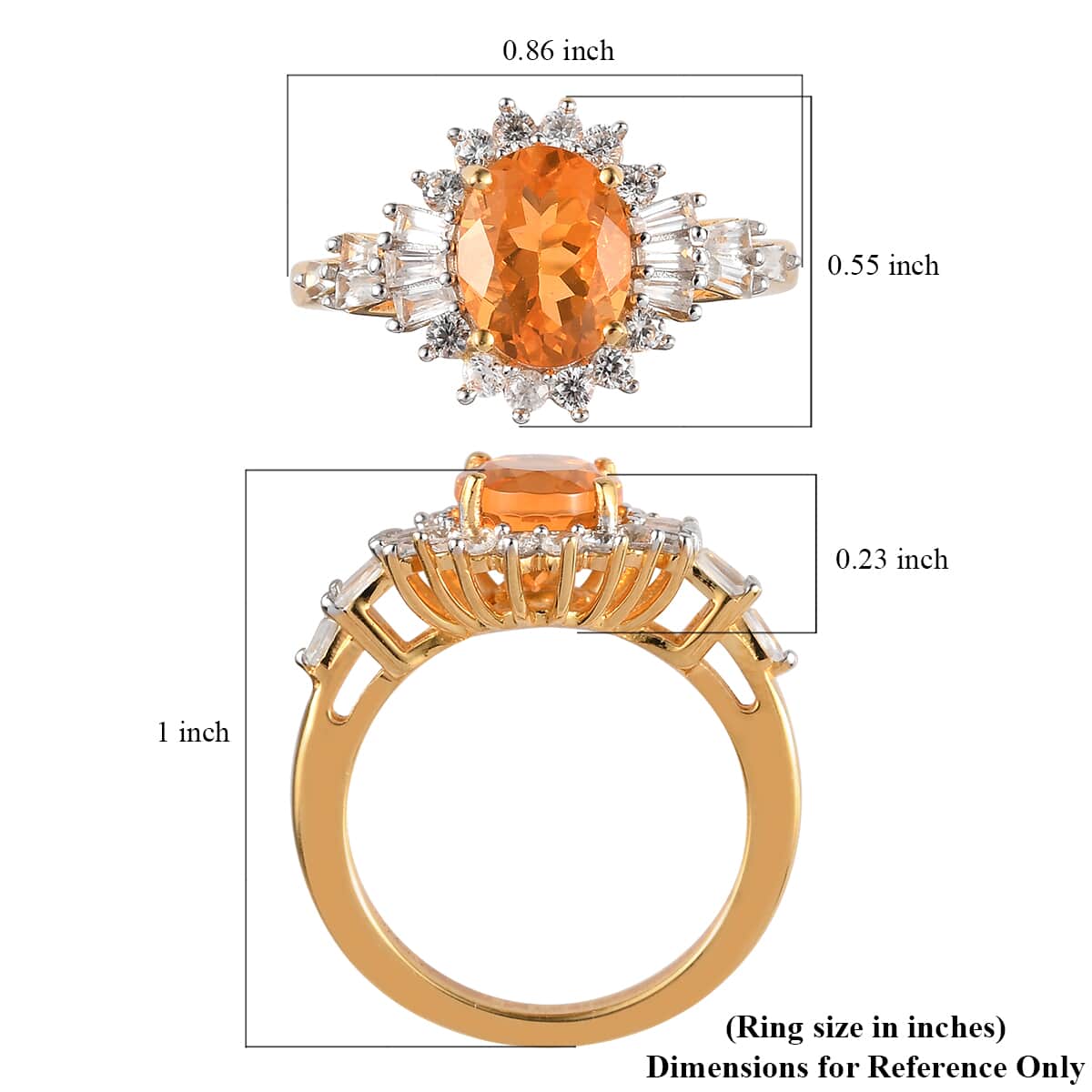 Jalisco Fire Opal and Natural White Zircon Floral Ring in Vermeil Yellow Gold Over Sterling Silver 2.20 ctw image number 5