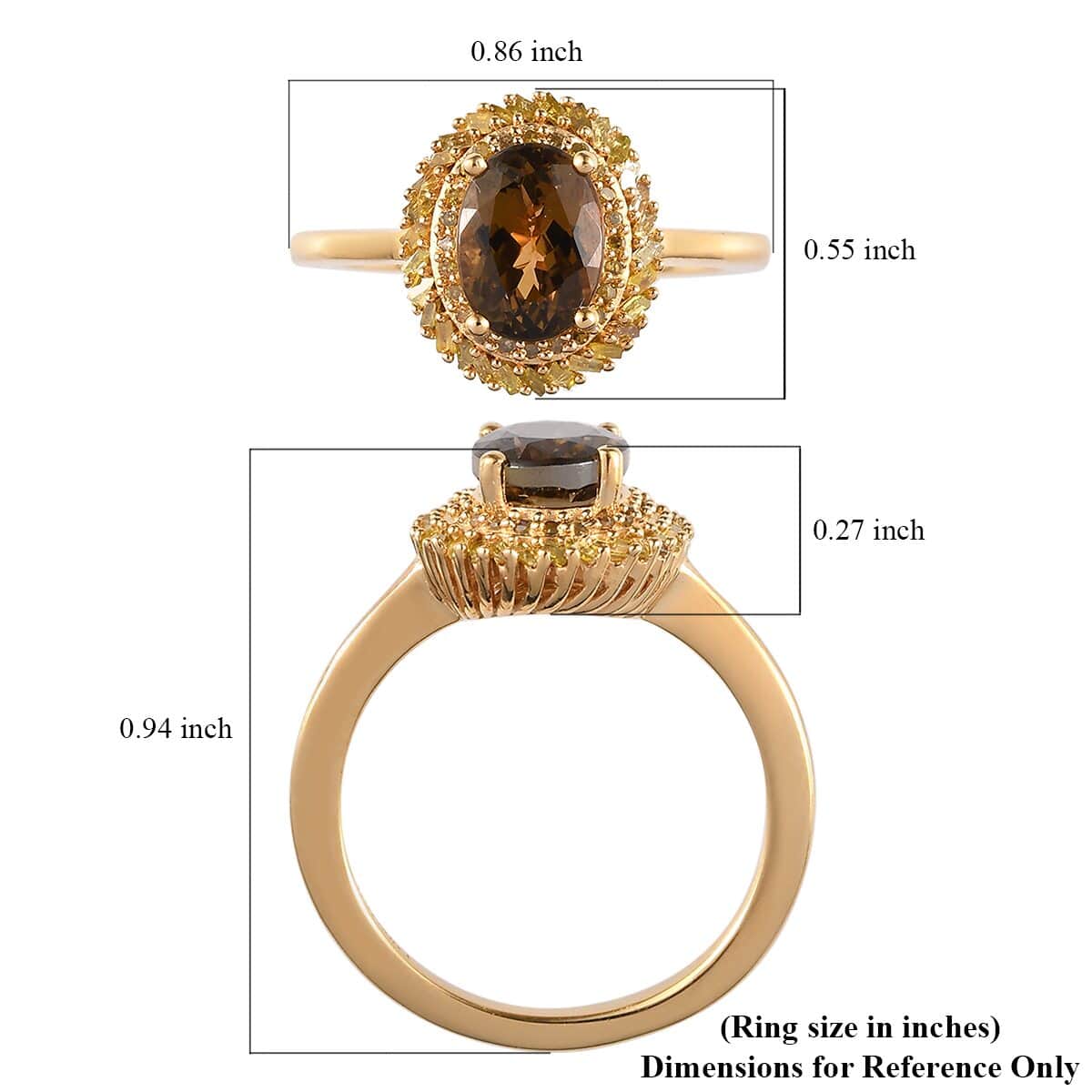 Premium Natural Golden Tanzanite and Yellow Diamond Double Halo Ring in Vermeil Yellow Gold Over Sterling Silver (Size 10.0) 1.60 ctw image number 5