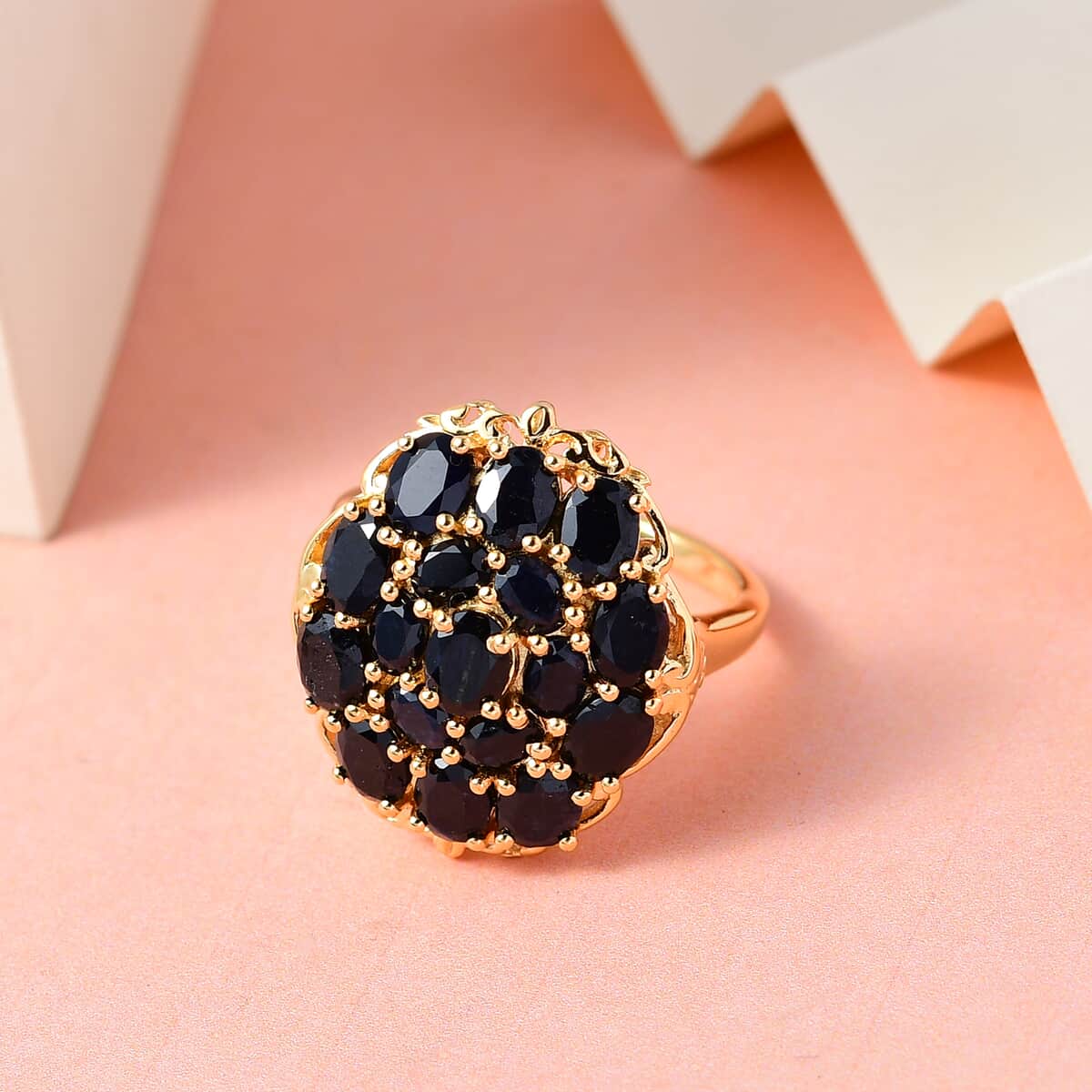 Australian Black Sapphire Cluster Ring in Vermeil Yellow Gold Over Sterling Silver 5.50 ctw image number 1