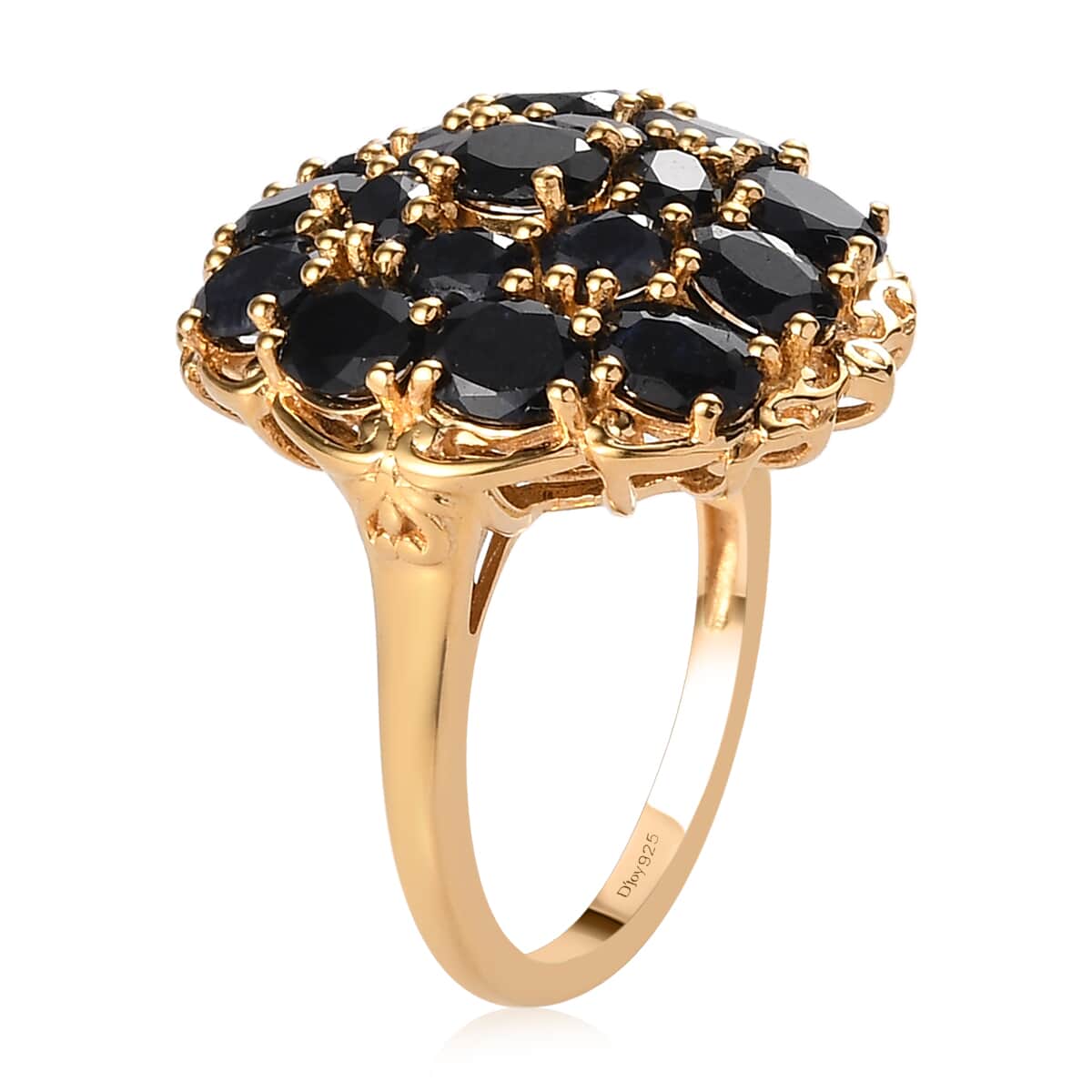 Australian Black Sapphire Cluster Ring in Vermeil Yellow Gold Over Sterling Silver 5.50 ctw image number 3