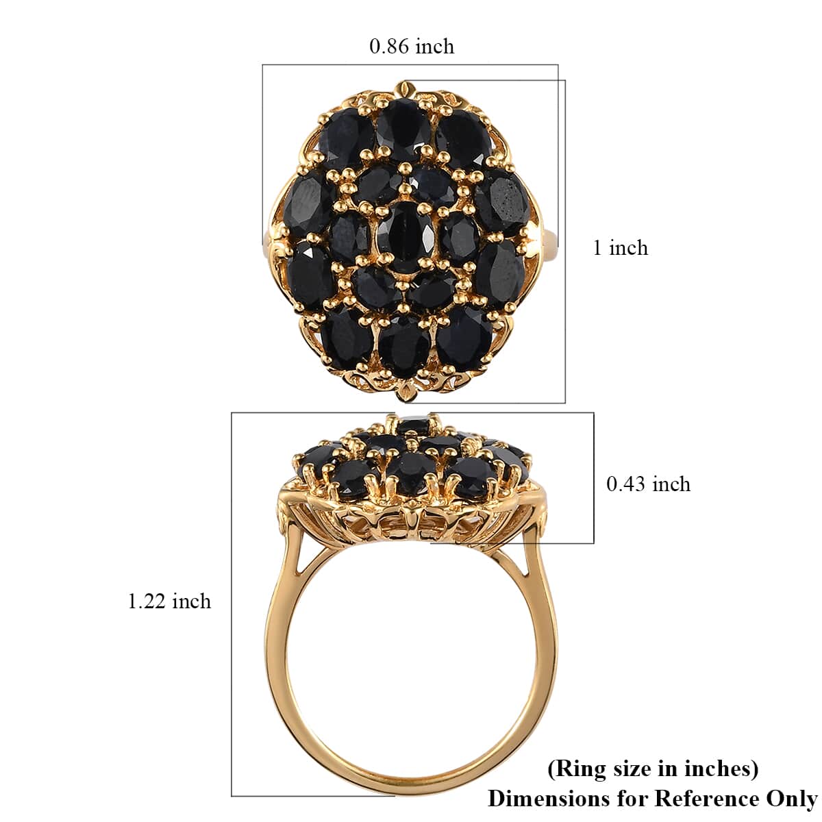 Australian Black Sapphire Cluster Ring in Vermeil Yellow Gold Over Sterling Silver 5.50 ctw image number 5