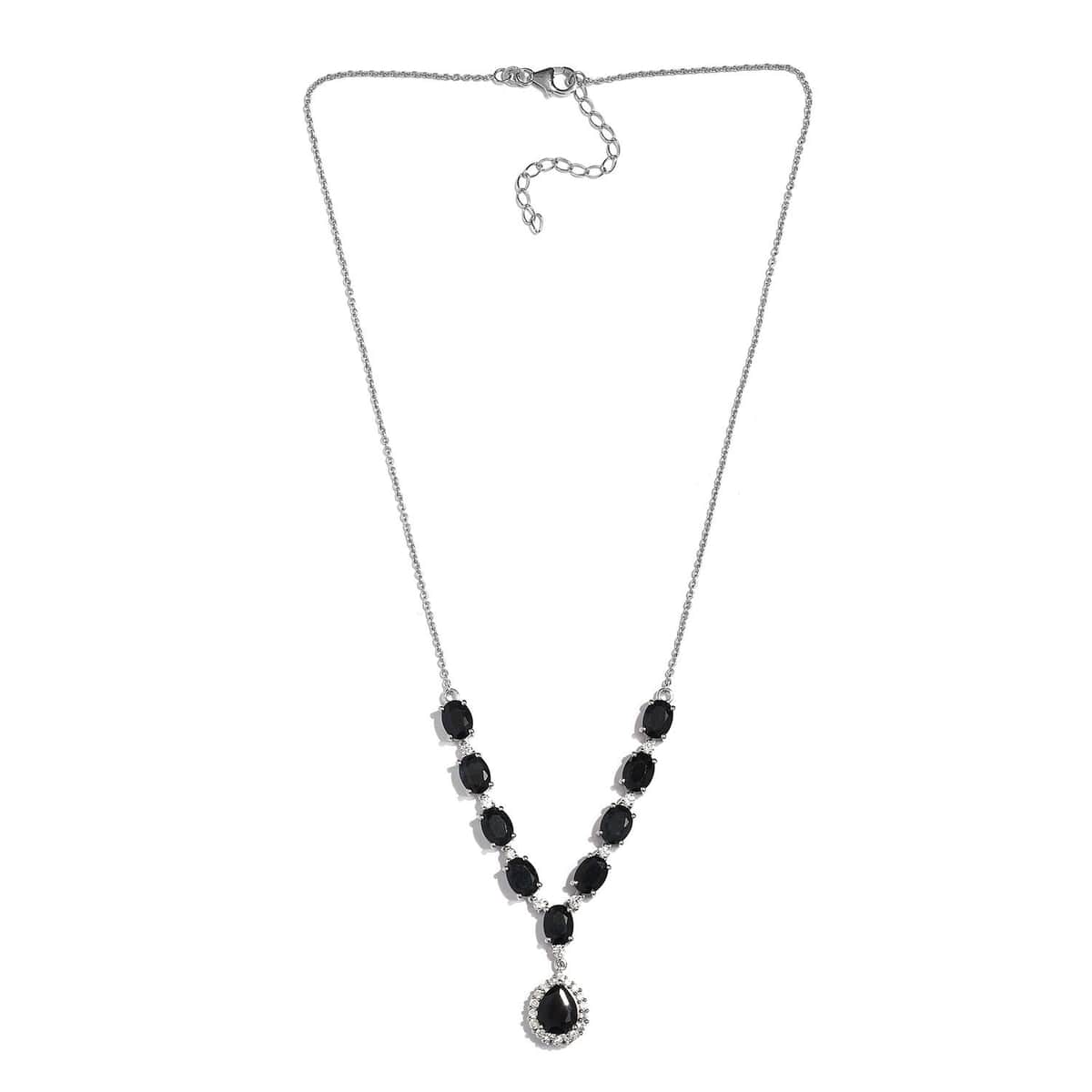 Australian Midnight Sapphire and White Zircon Necklace 18 Inches in Platinum Over Sterling Silver 20.30 ctw image number 3