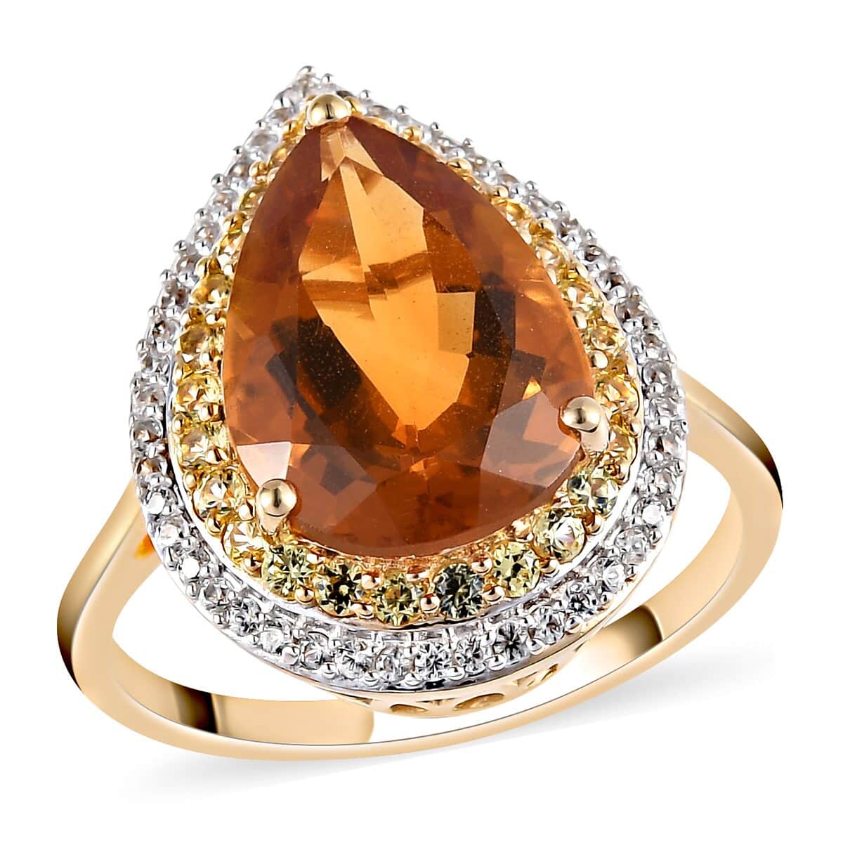Santa Ana Madeira Citrine and Multi Gemstone Double Halo Ring in Vermeil Yellow Gold Over Sterling Silver 5.80 ctw image number 0