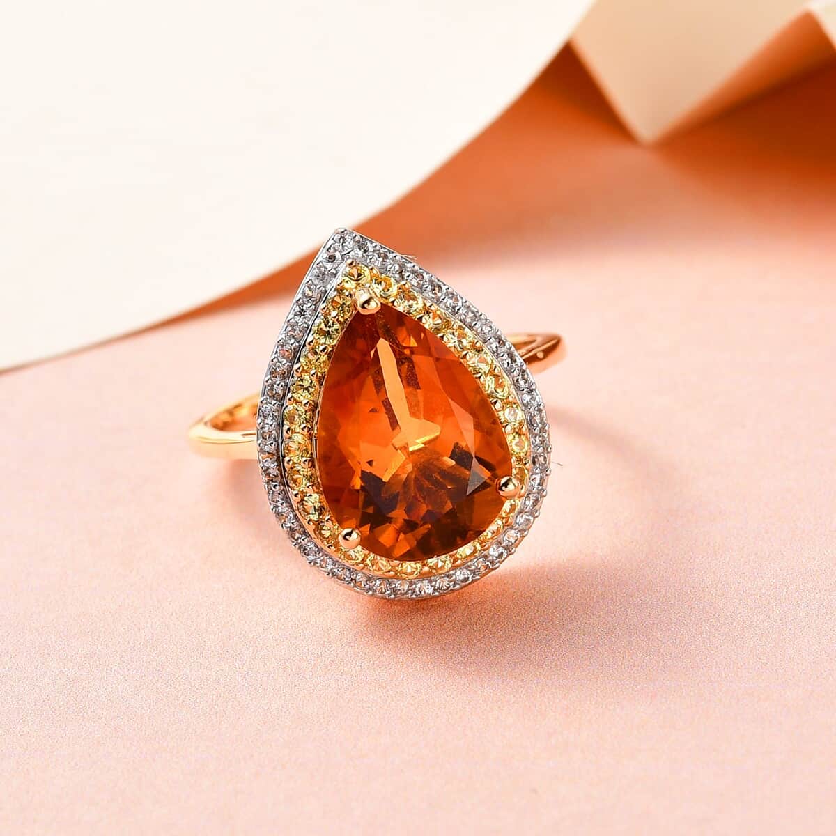 Santa Ana Madeira Citrine and Multi Gemstone Double Halo Ring in Vermeil Yellow Gold Over Sterling Silver 5.80 ctw image number 1