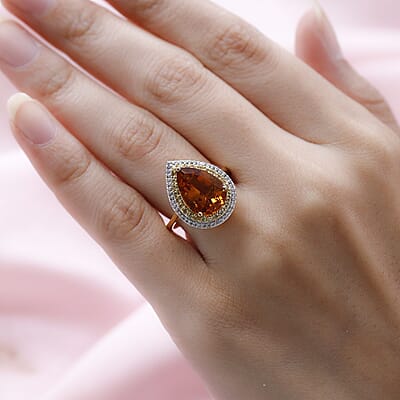Santa Ana Madeira Citrine and Multi Gemstone Double Halo Ring in Vermeil Yellow Gold Over Sterling Silver (Size 10.0) 5.80 ctw