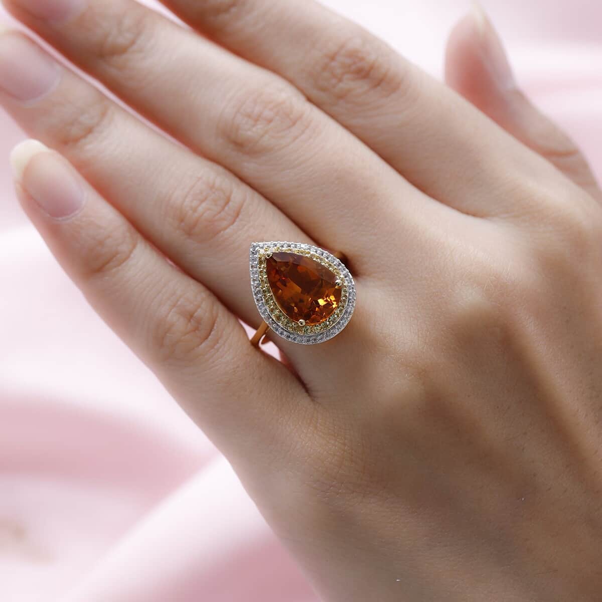 Santa Ana Madeira Citrine and Multi Gemstone Double Halo Ring in Vermeil Yellow Gold Over Sterling Silver 5.80 ctw image number 2