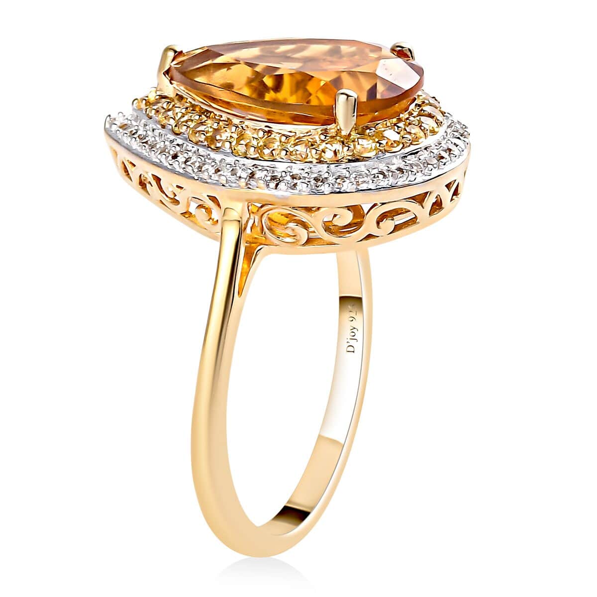 Santa Ana Madeira Citrine and Multi Gemstone Double Halo Ring in Vermeil Yellow Gold Over Sterling Silver 5.80 ctw image number 3