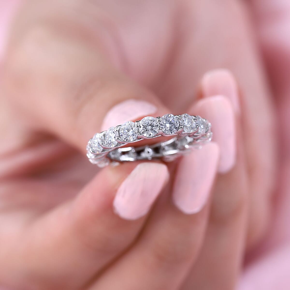 Moissanite Eternity Band Ring in Platinum Over Sterling Silver (Size 7.0) 4.40 ctw image number 2