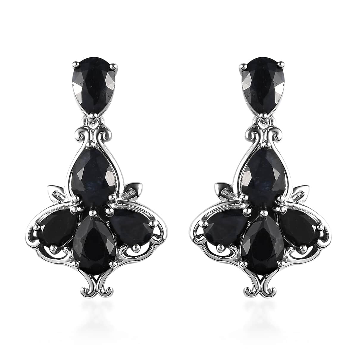 Australian Midnight Sapphire Dangling Earrings in Platinum Over Sterling Silver 8.50 ctw image number 0