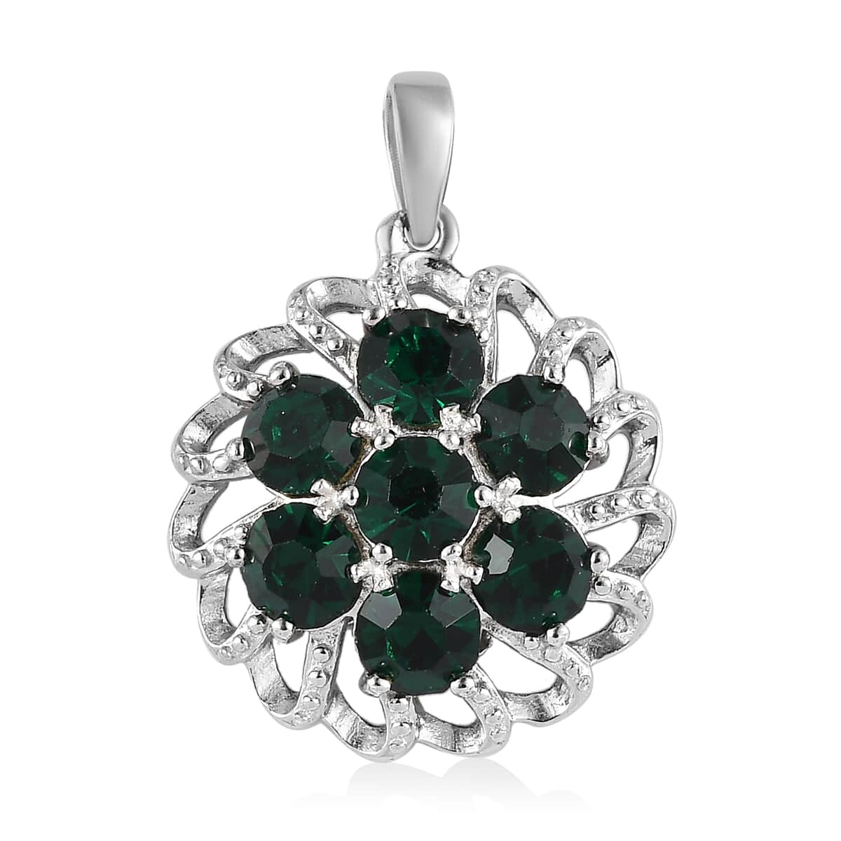 Karis Emerald Color Crystal Floral Pendant in Platinum Bond image number 0