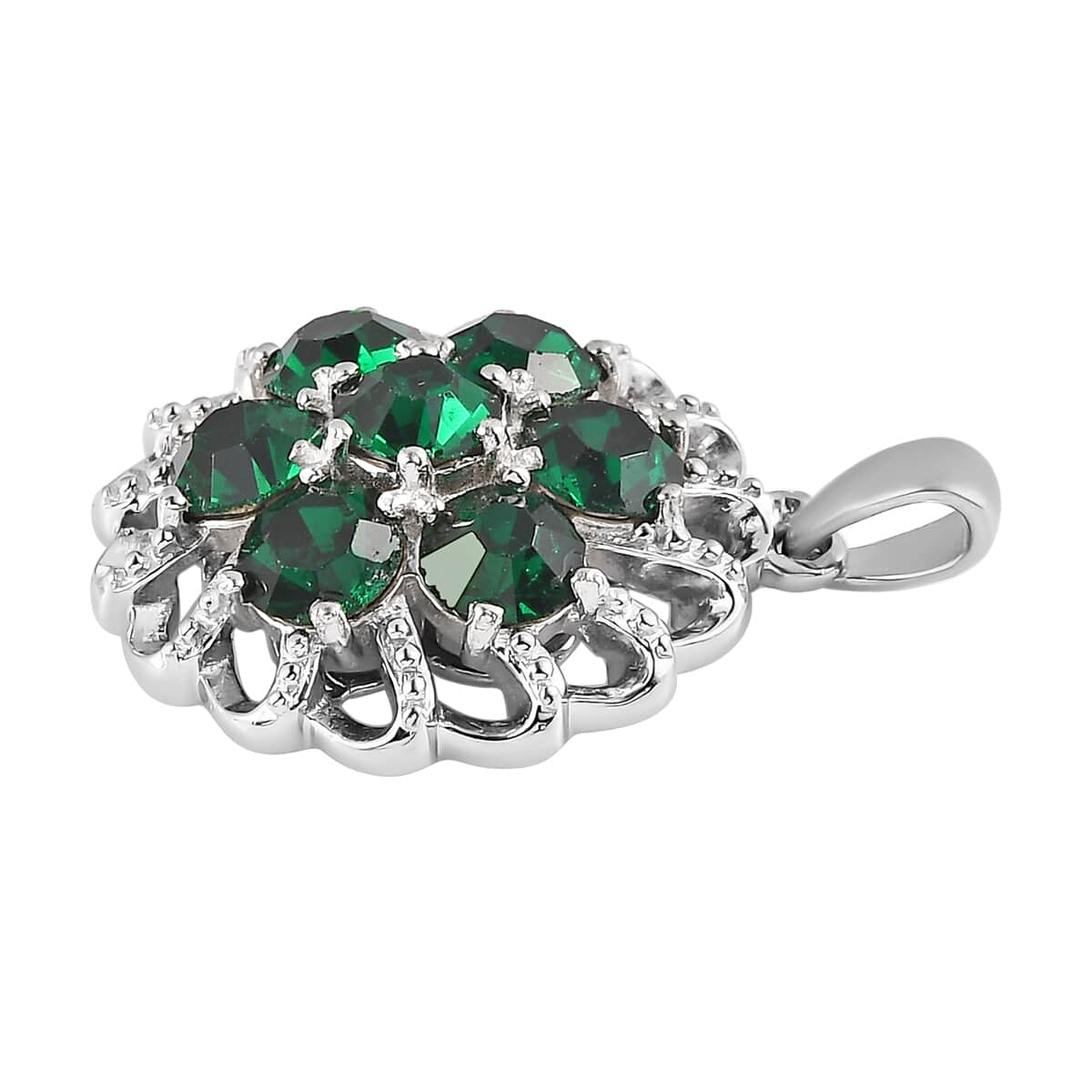 Karis Emerald Color Crystal Floral Pendant in Platinum Bond image number 3