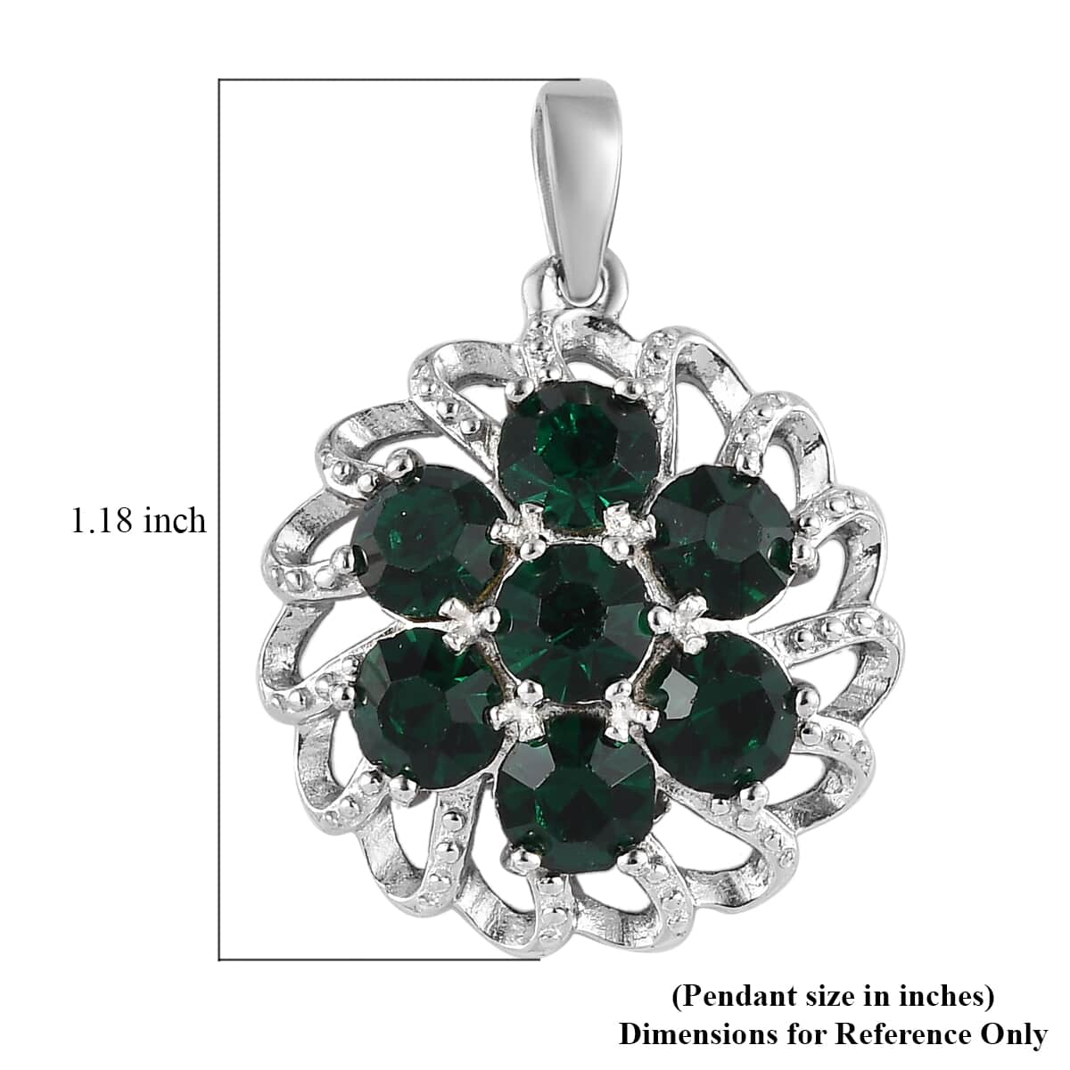 Karis Emerald Color Crystal Floral Pendant in Platinum Bond image number 5