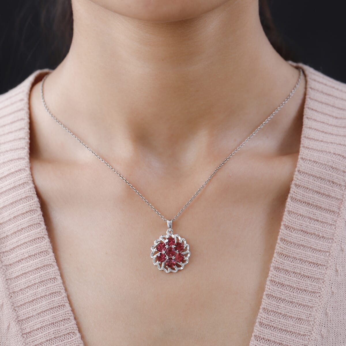 Karis Rose Color Crystal Floral Pendant without Chain in Platinum Bond image number 2
