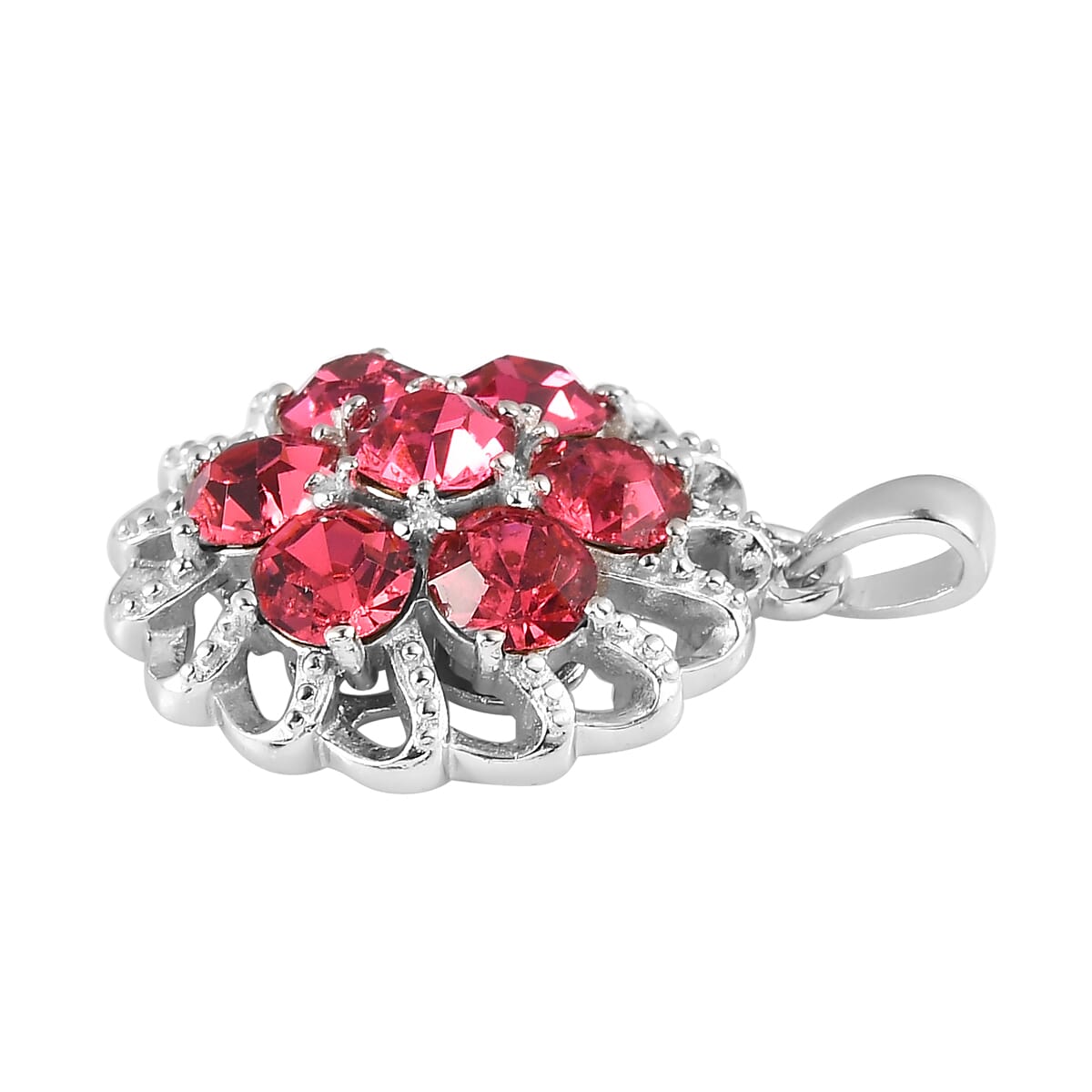 Karis Rose Color Crystal Floral Pendant without Chain in Platinum Bond image number 3
