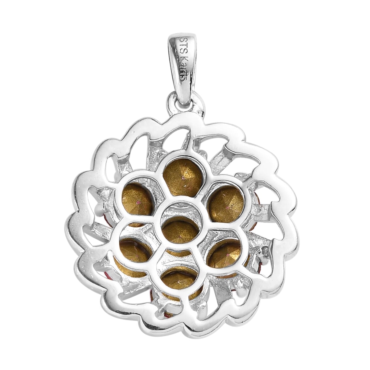 Karis Rose Color Crystal Floral Pendant without Chain in Platinum Bond image number 4
