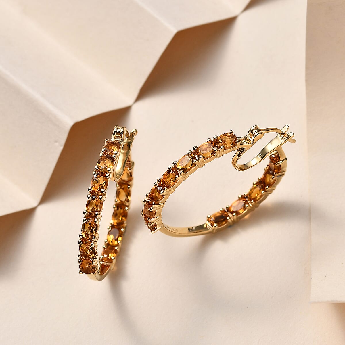 Santa Ana Madeira Citrine Hoop Earrings in Vermeil Yellow Gold Over Sterling Silver 4.00 ctw image number 1