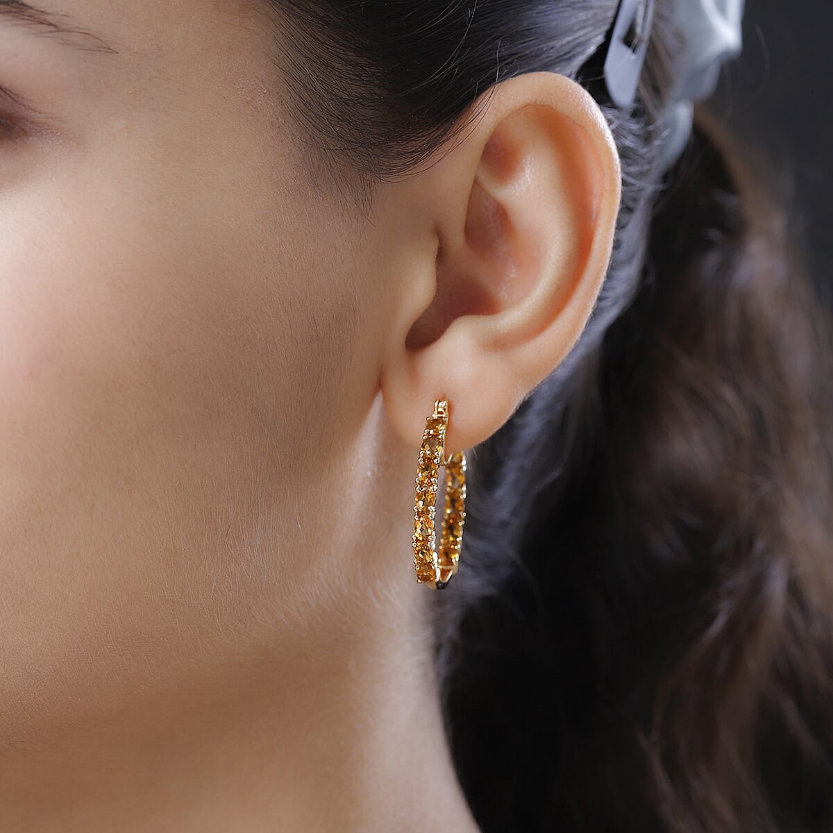 Santa Ana Madeira Citrine Hoop Earrings in Vermeil Yellow Gold Over Sterling Silver 4.00 ctw image number 2