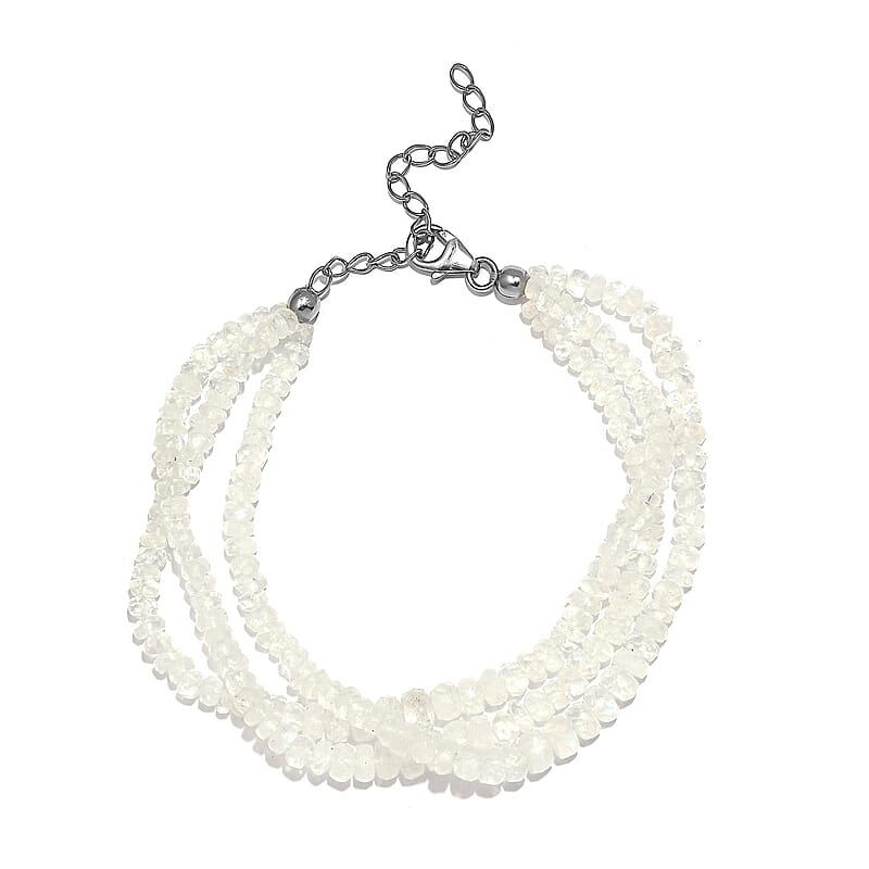 Premium Rainbow Moonstone Beaded Bracelet in Sterling Silver (7.25-9.25In) 65.50 ctw