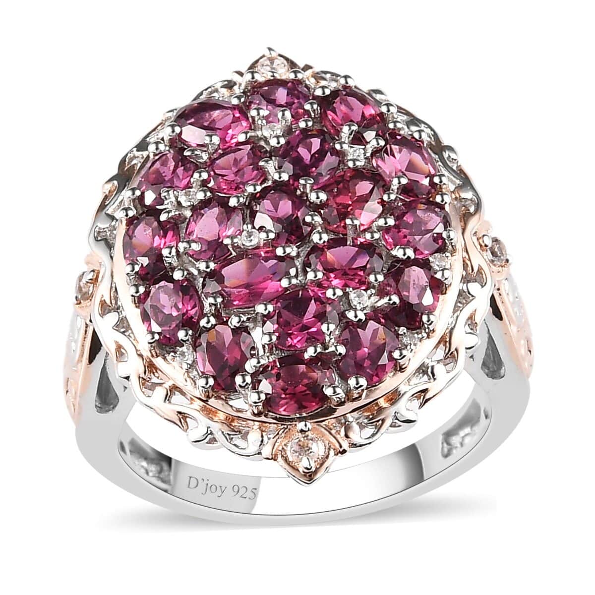 Natural Tanzanian Wine Garnet, Natural White Zircon Cluster Ring in Vermeil Rose Gold and Platinum Over Sterling Silver 4.35 ctw image number 0