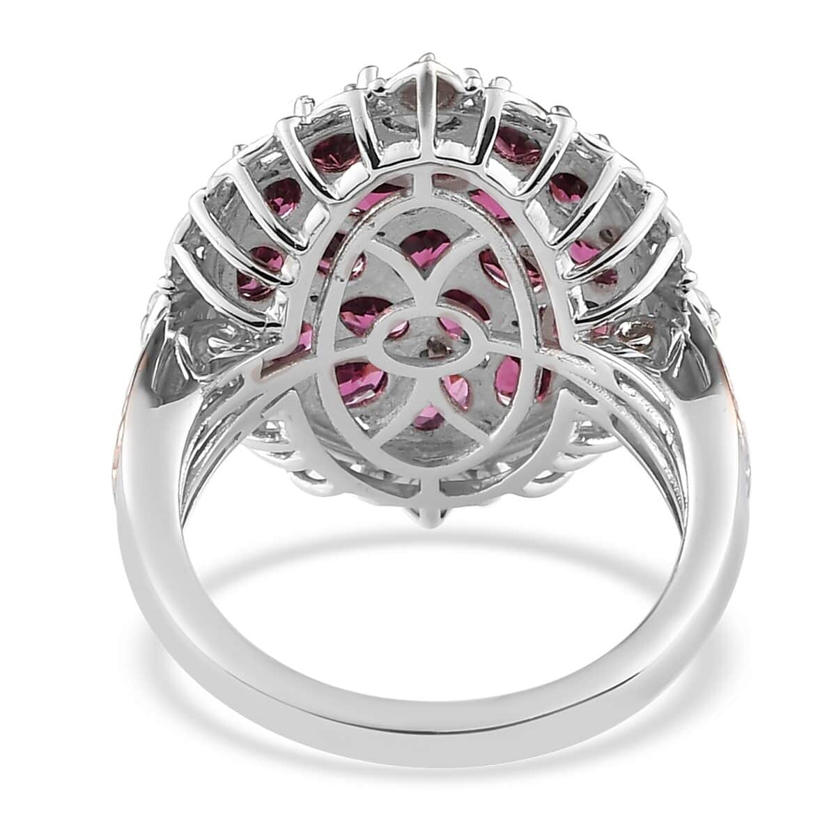 Natural Tanzanian Wine Garnet, Natural White Zircon Cluster Ring in Vermeil Rose Gold and Platinum Over Sterling Silver 4.35 ctw image number 4