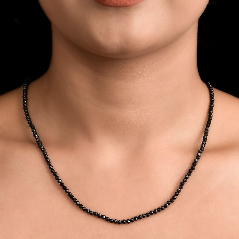 Thai Black Spinel Bead Necklace in Sterling Silver| Beaded Jewelry Silver| Birthday Gifts For Women (20 Inches) 43.00 ctw