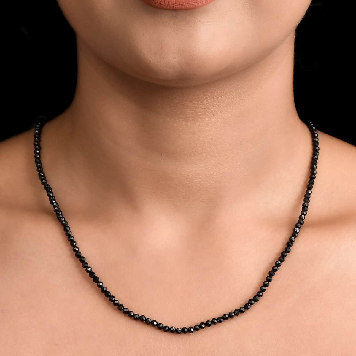 Doorbuster Natural Thai Black Spinel Beaded Necklace 20 Inches in Sterling Silver 43.00 ctw image number 2