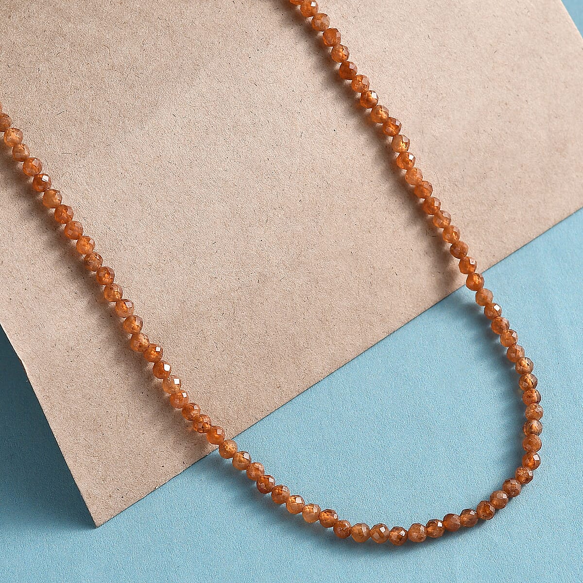 Ratnapura Hessonite Garnet Bead Necklace in Sterling Silver| Beaded Jewelry Silver| Birthday Gifts For Women (20 Inches)  40.50 ctw image number 1