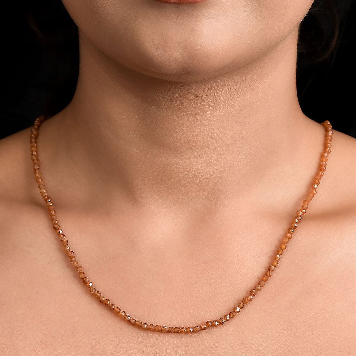 Ratnapura Hessonite Garnet Bead Necklace in Sterling Silver| Beaded Jewelry Silver| Birthday Gifts For Women (20 Inches)  40.50 ctw image number 2