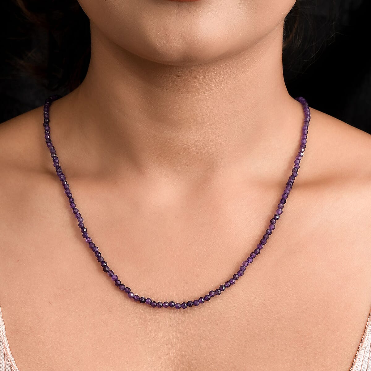 Amethyst Bead Necklace in Sterling Silver| Beaded Jewelry Silver| Birthday Gifts For Women (20 Inches)  31.75 ctw image number 2