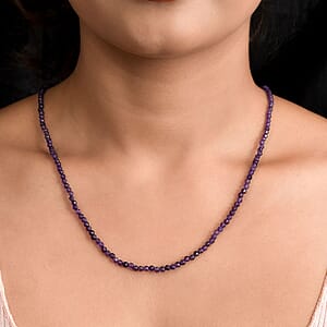 Amethyst Bead Necklace in Sterling Silver| Beaded Jewelry Silver| Birthday Gifts For Women (20 Inches)  31.75 ctw