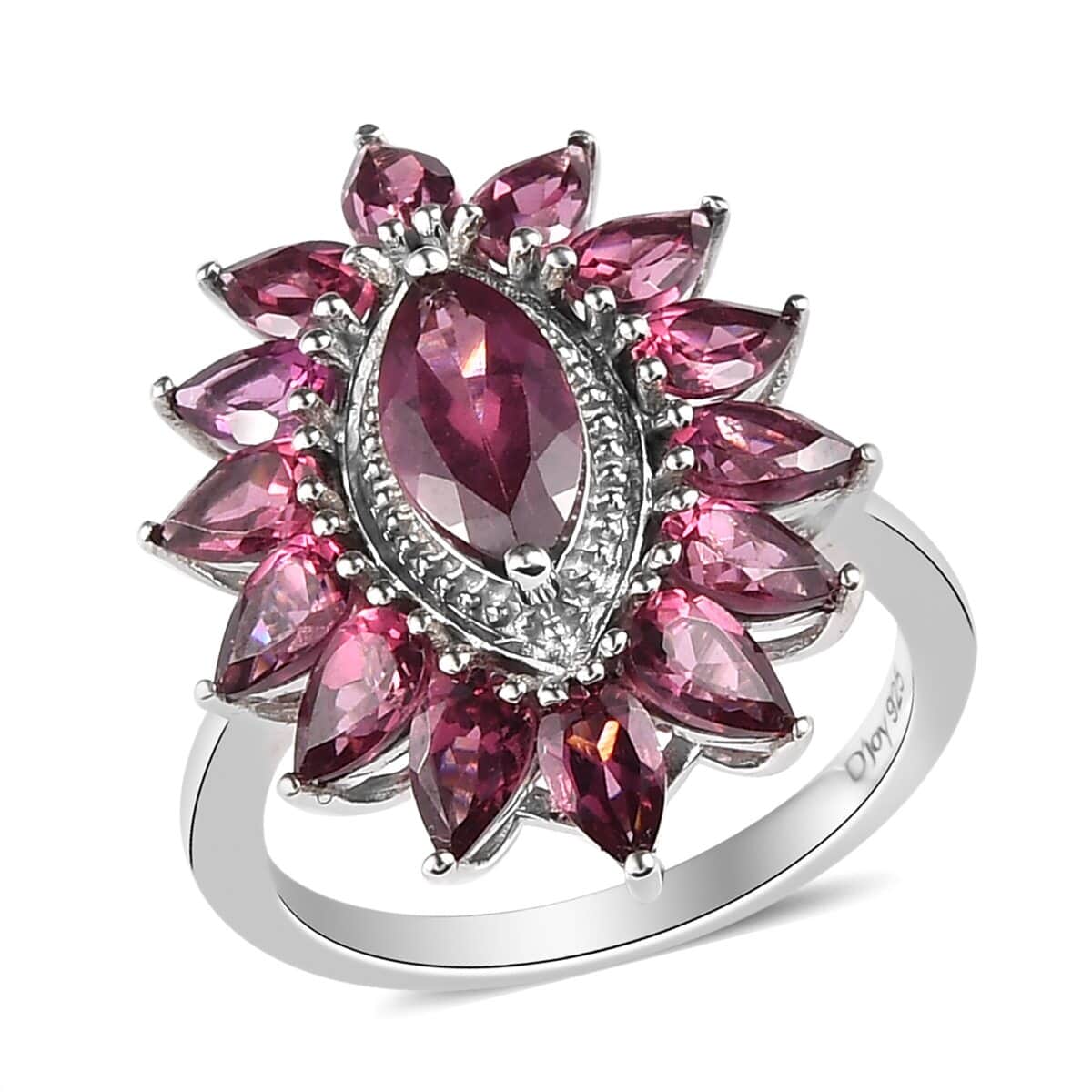 Natural Tanzanian Wine Garnet Floral Ring in Platinum Over Sterling Silver 5.02 ctw image number 0