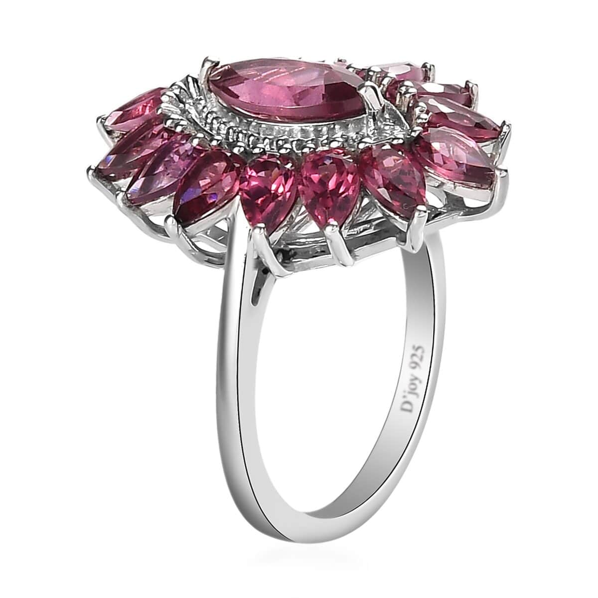 Natural Tanzanian Wine Garnet Floral Ring in Platinum Over Sterling Silver 5.02 ctw image number 3