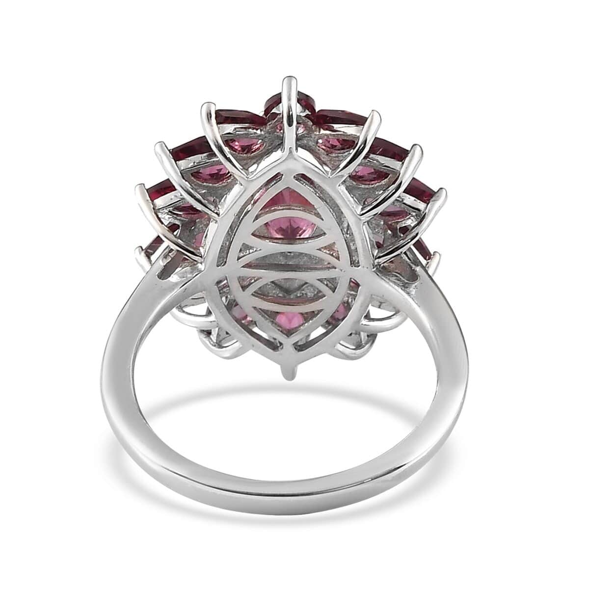Natural Tanzanian Wine Garnet Floral Ring in Platinum Over Sterling Silver 5.02 ctw image number 4