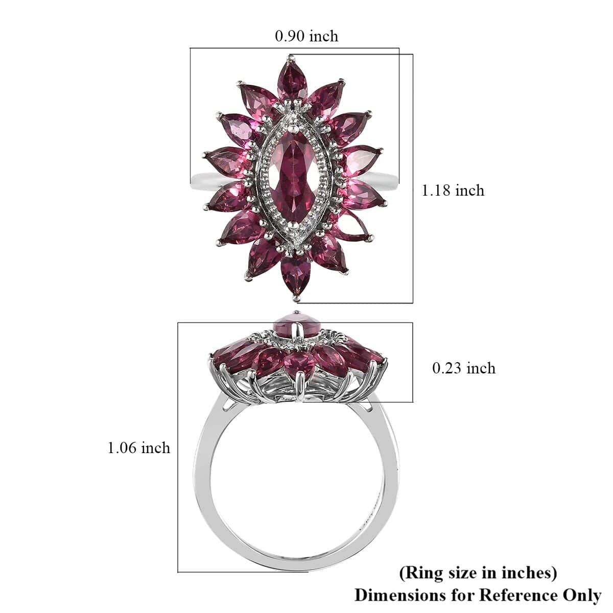 Natural Tanzanian Wine Garnet Floral Ring in Platinum Over Sterling Silver 5.02 ctw image number 5