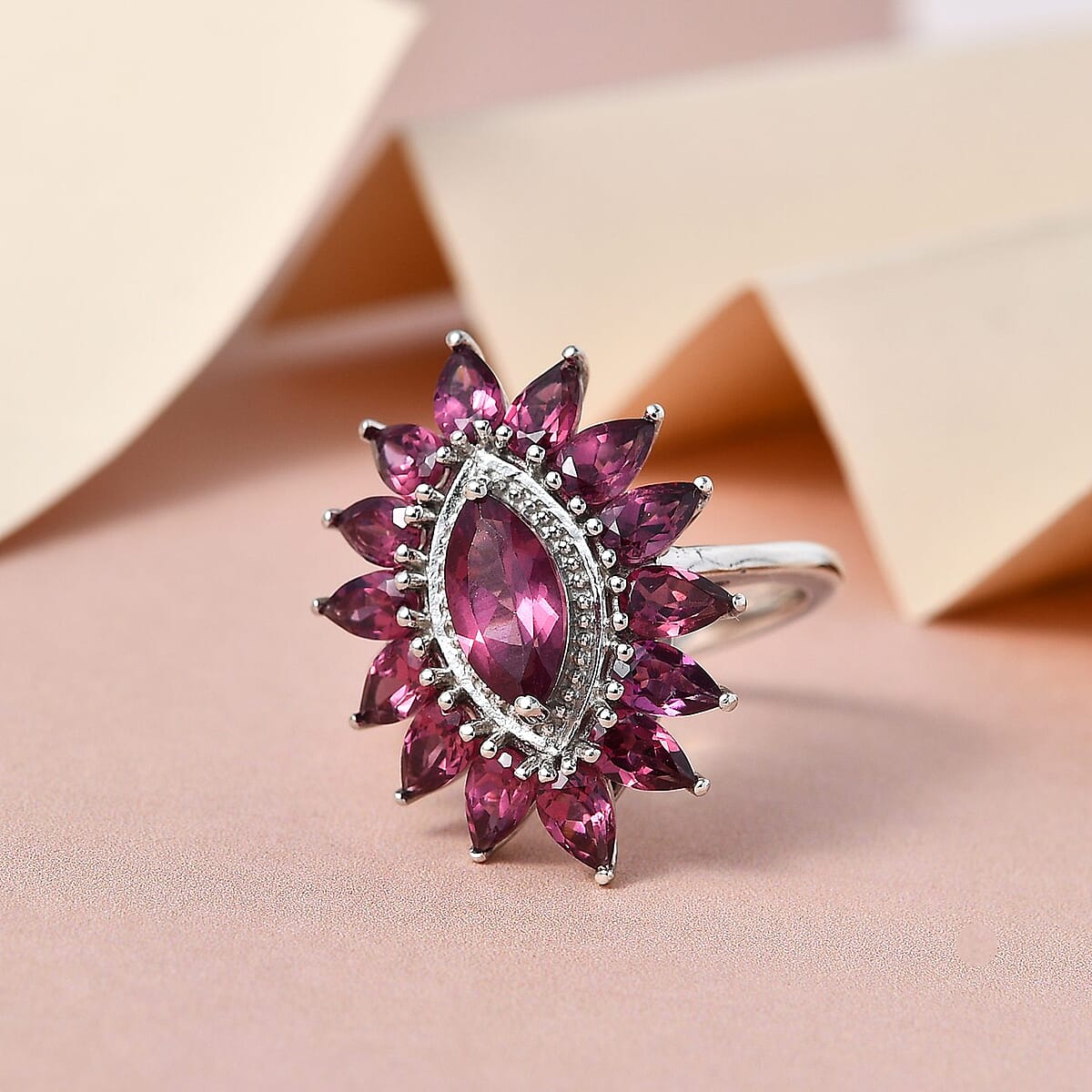 Tanzanian Wine Garnet Floral Ring in Platinum Over Sterling Silver (Size 8.0) 5.00 ctw image number 1