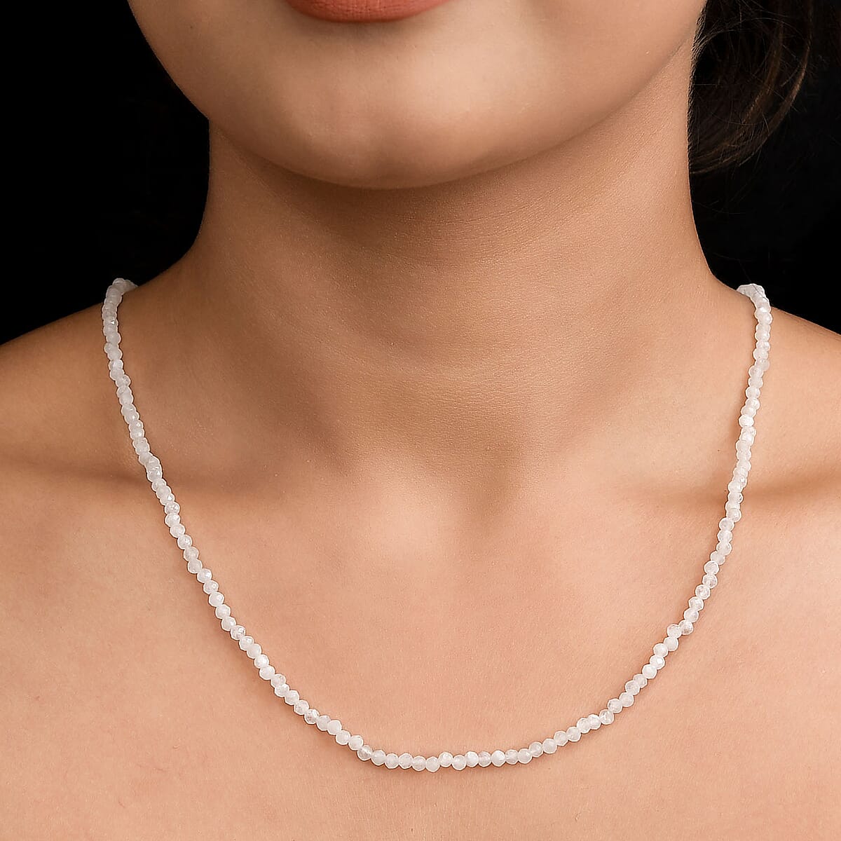 Kuisa Rainbow Moonstone Bead Necklace in Sterling Silver| Beaded Jewelry Silver| Birthday Gifts For Women (20 Inches)  32.00 ctw image number 2