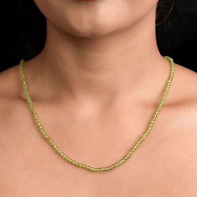 Peridot Bead Necklace in Sterling Silver| Beaded Jewelry Silver| Birthday Gifts For Women (20 Inches)  48.65 ctw