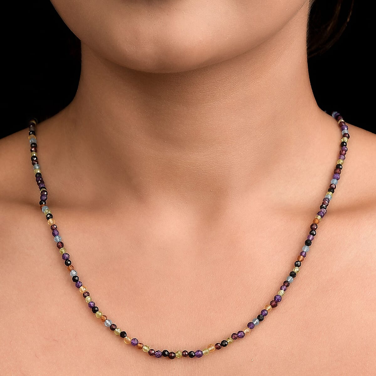 Multi Gemstone Bead Necklace in Sterling Silver| Beaded Jewelry Silver| Birthday Gifts For Women (20 Inches) 37.35 ctw image number 2