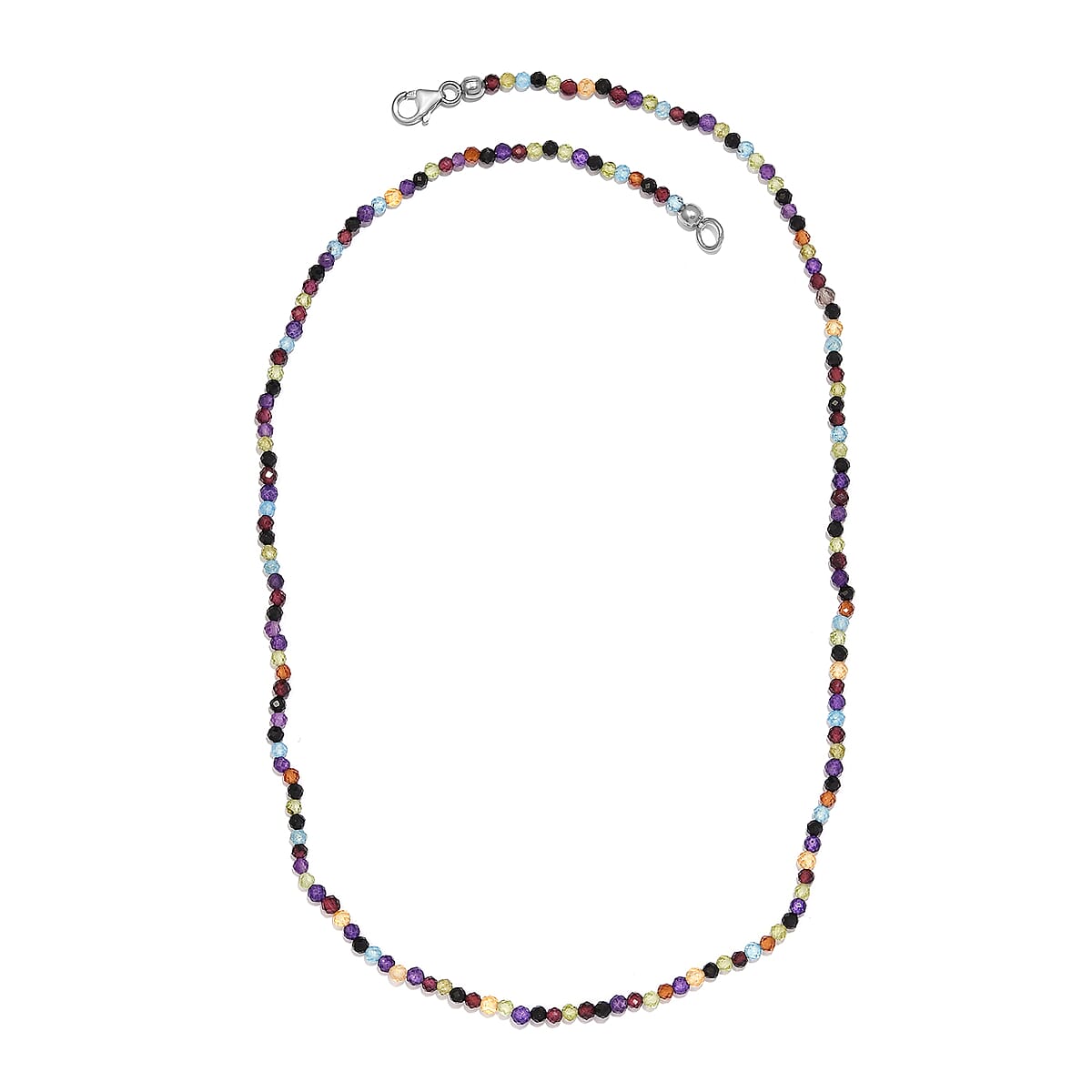 Multi Gemstone Bead Necklace in Sterling Silver| Beaded Jewelry Silver| Birthday Gifts For Women (20 Inches) 37.35 ctw image number 3