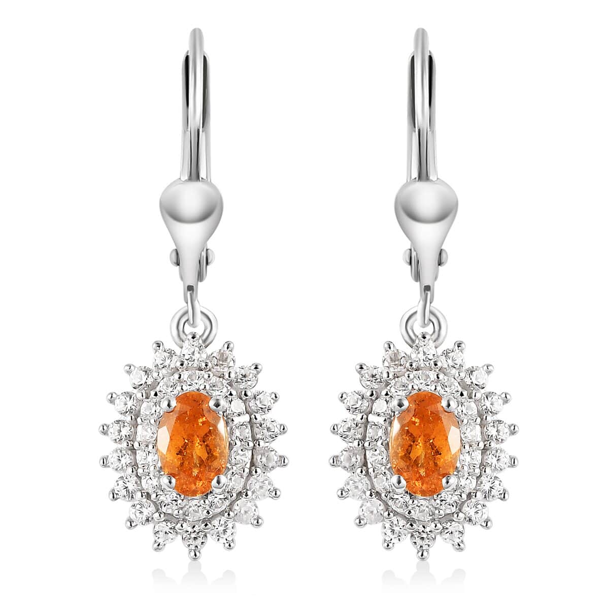 Premium Viceroy Spessartine Garnet and White Zircon Lever Back Earrings in Platinum Over Sterling Silver 2.35 ctw image number 0